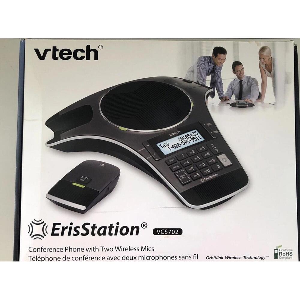 Vtech Eris station VCS702 Conference Phone w/ 2 Orbit link Wireless Mics